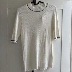 RW&CO Cream Ribbed Short-Sleeve Top with Black Trim
